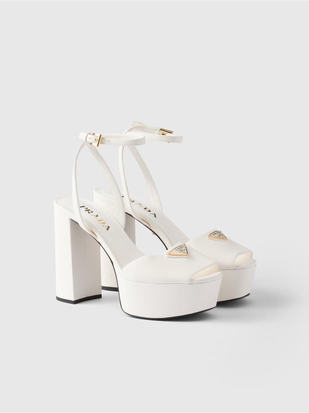 ISO Prada Cream Leather Platform Peep-Toe Sandals with Ankle Strap